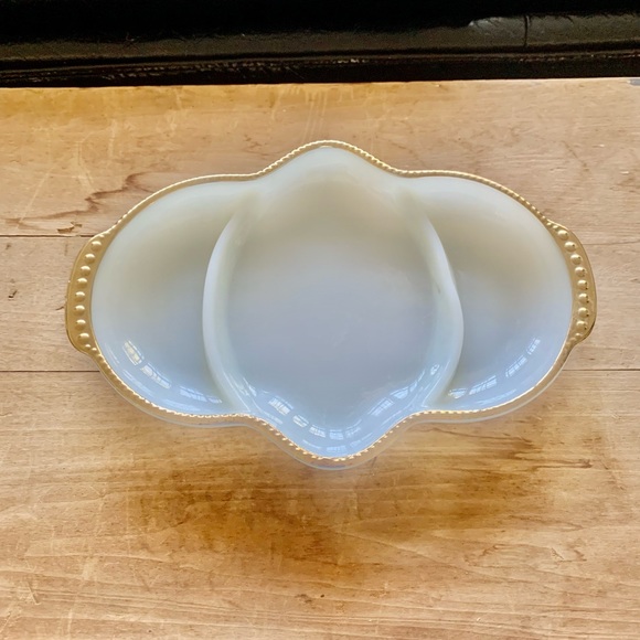 Vintage Fire King Milk Glass and Gold Candy Dish - Picture 2 of 7